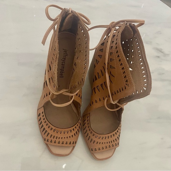 Jeffrey Campbell Size 8 Rodillo Cutout Hi Wedge Peep Sandals in Nude - Picture 8 of 8